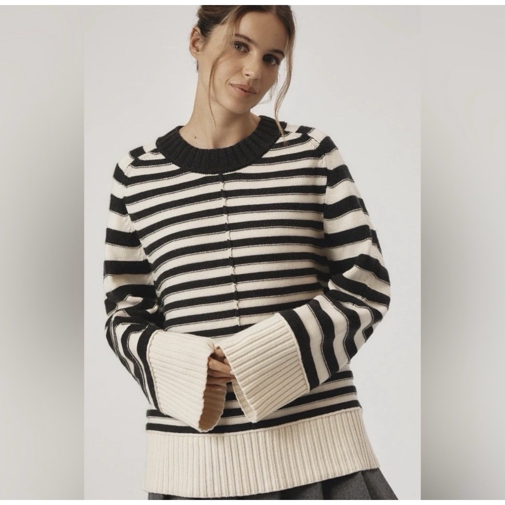 Anthropologie MAEVE The Chandler Crew Neck Sweater Striped Gray Size S
